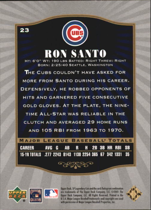 2001 SP Legendary Cuts #23 Ron Santo back image