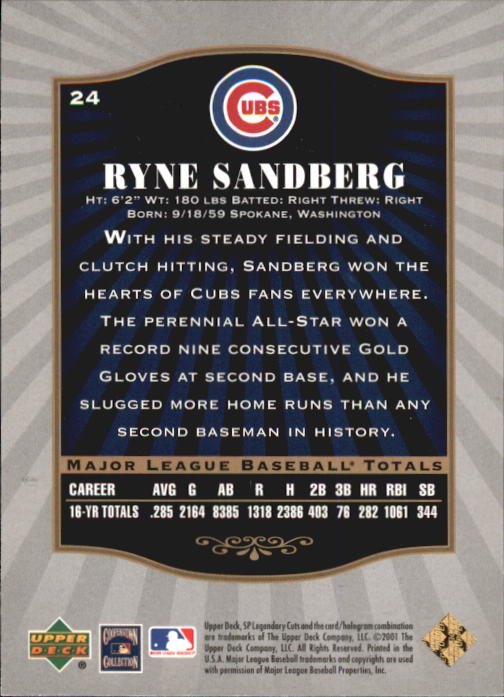 2001 SP Legendary Cuts #24 Ryne Sandberg back image