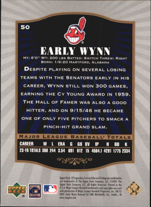 2001 SP Legendary Cuts #50 Early Wynn back image
