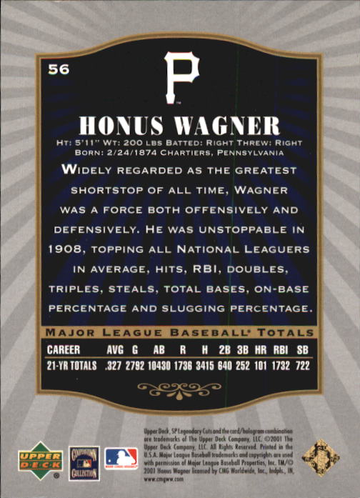 2001 SP Legendary Cuts #56 Honus Wagner back image