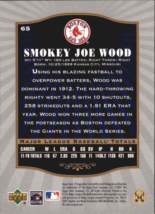 2001 SP Legendary Cuts #65 Joe Wood back image