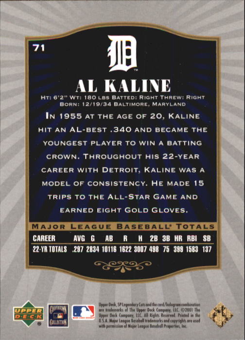 2001 SP Legendary Cuts #71 Al Kaline back image