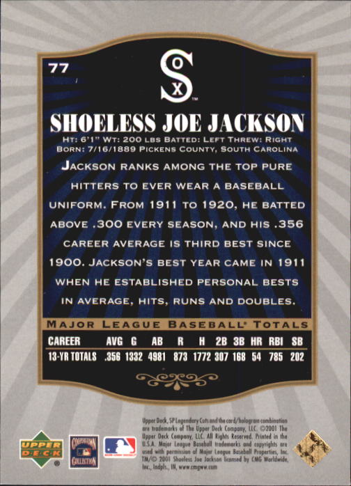 2001 SP Legendary Cuts #77 Joe Jackson back image
