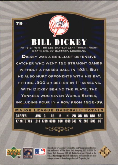 2001 SP Legendary Cuts #79 Bill Dickey back image