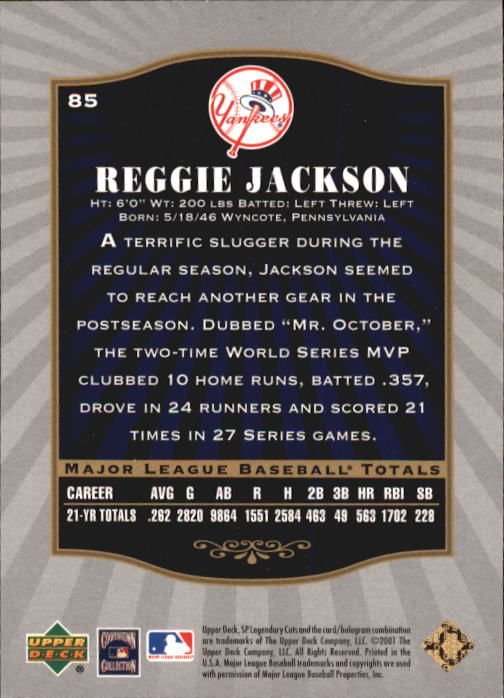 2001 SP Legendary Cuts #85 Reggie Jackson back image