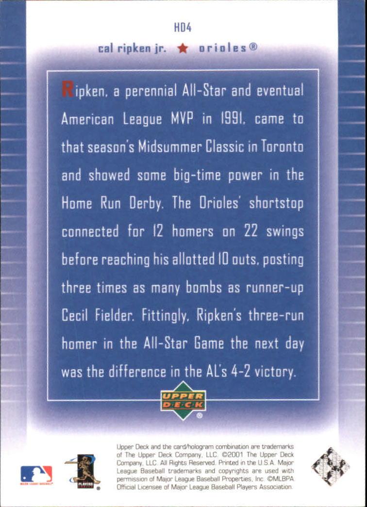 2001 Upper Deck Home Run Derby Heroes #HD4 Cal Ripken 91 back image