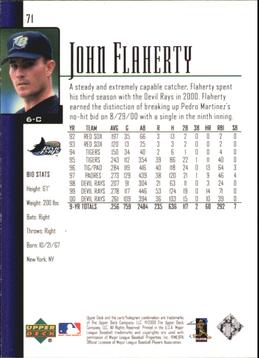 2001 Upper Deck Exclusives Gold #71 John Flaherty back image