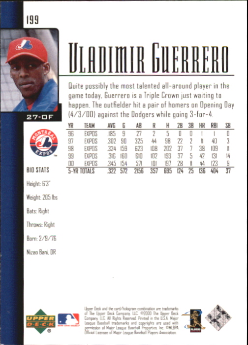 2001 Upper Deck Exclusives Silver #199 Vladimir Guerrero back image
