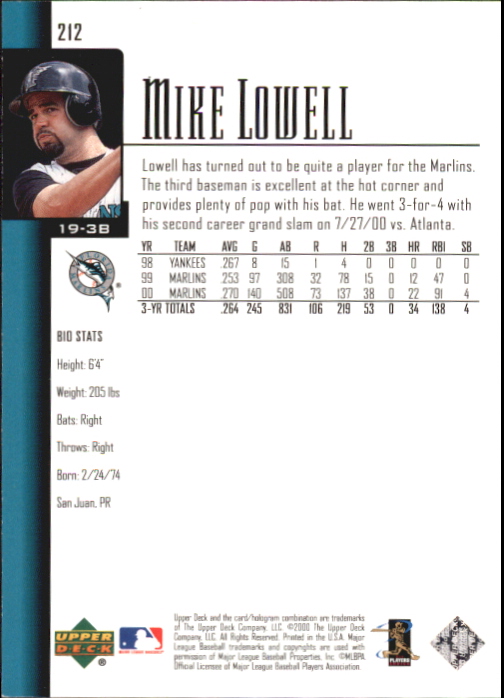 2001 Upper Deck Exclusives Silver #212 Mike Lowell back image