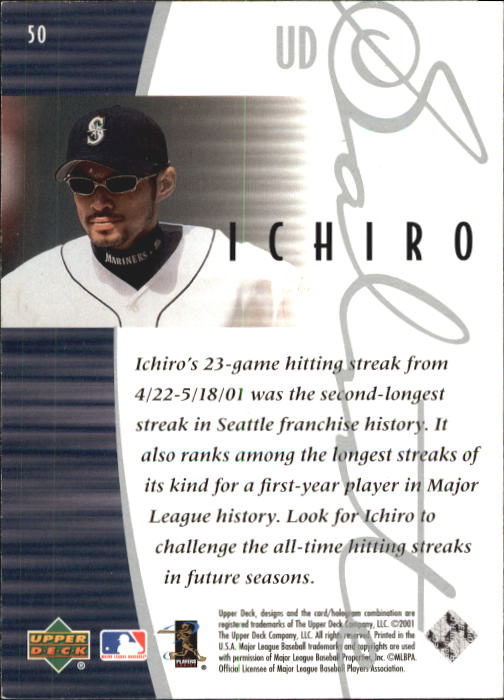 2001 Upper Deck Rookie Update Ichiro Tribute #50 Ichiro Suzuki SAL back image