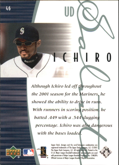 2001 Upper Deck Rookie Update Ichiro Tribute Platinum #46 Ichiro Suzuki SAL back image