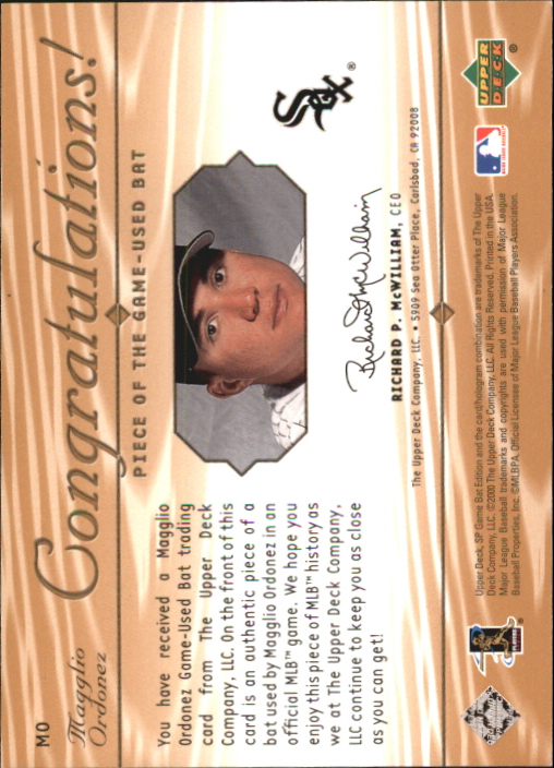 2001 SP Game Bat Edition Piece of the Game #MO Magglio Ordonez back image