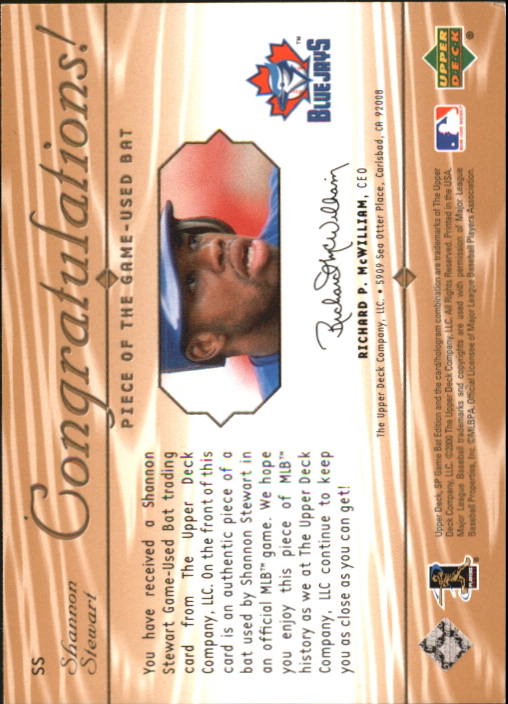 2001 SP Game Bat Edition Piece of the Game #SS Shannon Stewart back image