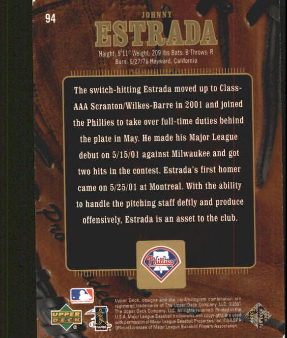 2001 Upper Deck Gold Glove #94 Johnny Estrada GD RC back image