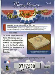 2001 Absolute Memorabilia Home Opener Souvenirs Double #OD12 Manny Ramirez Sox back image