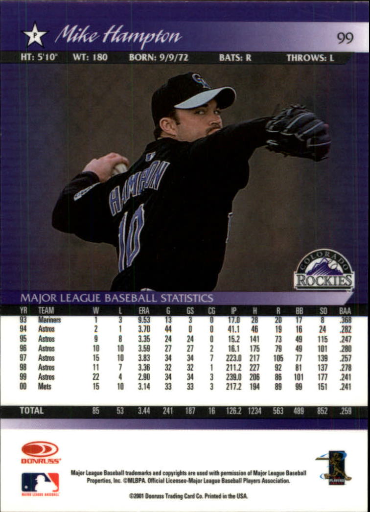 2001 Donruss Baseball's Best Bronze #99 Mike Hampton back image