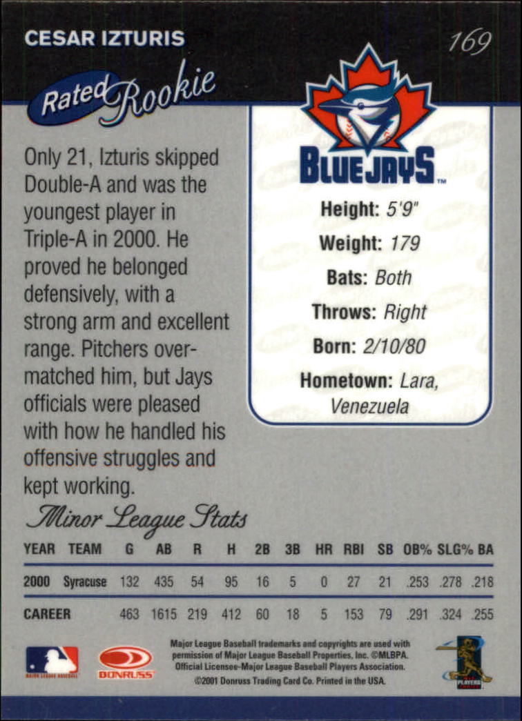 2001 Donruss Baseball's Best Bronze #169 Cesar Izturis RR back image