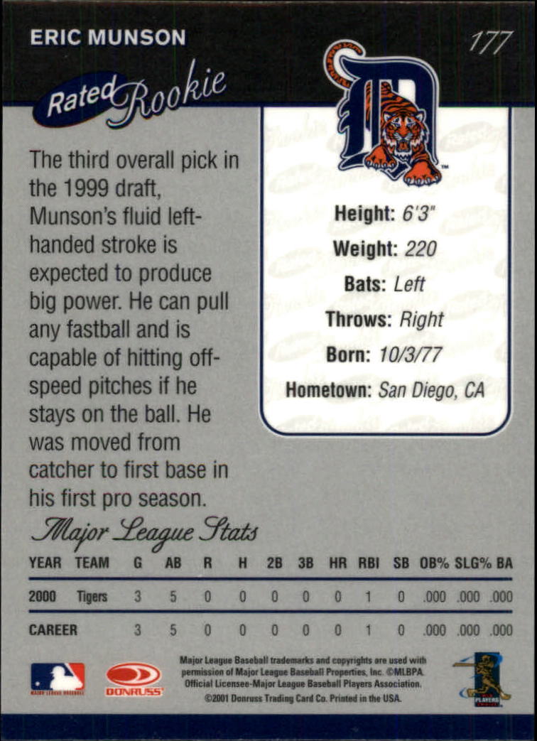 2001 Donruss Baseball's Best Bronze #177 Eric Munson RR back image