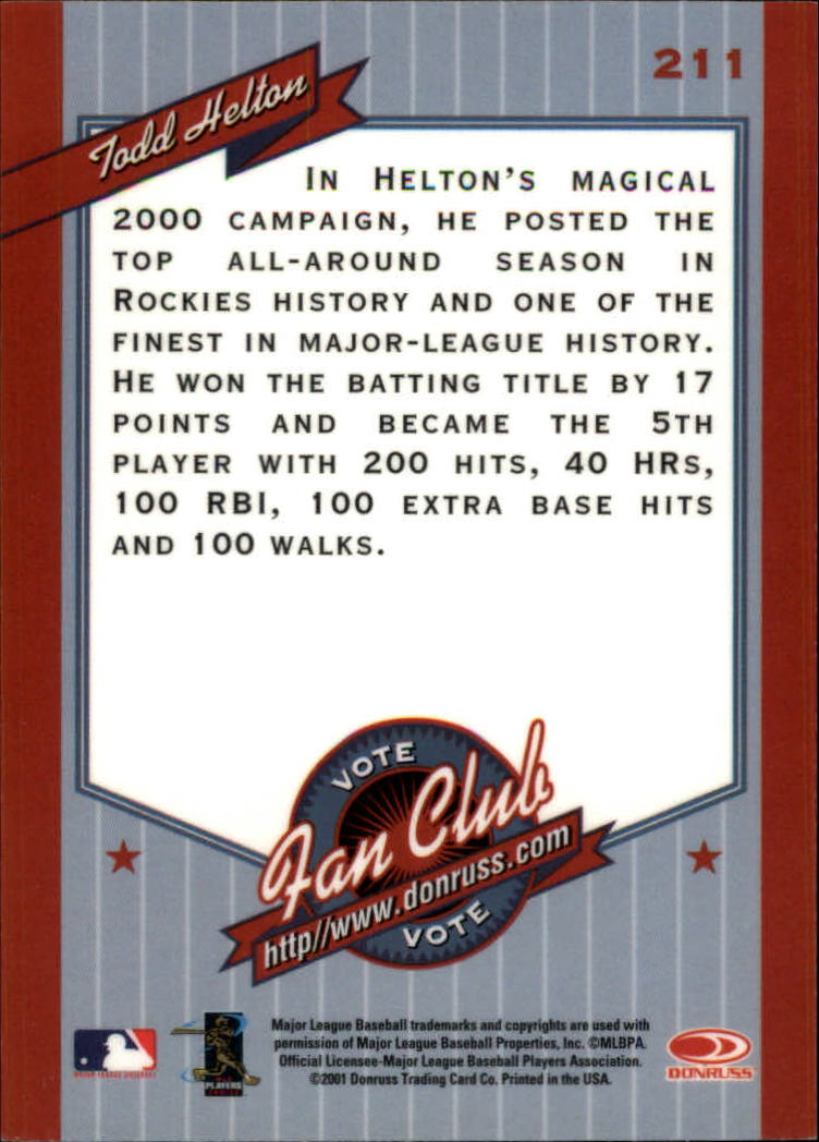 2001 Donruss Baseball's Best Bronze #211 Todd Helton FC back image