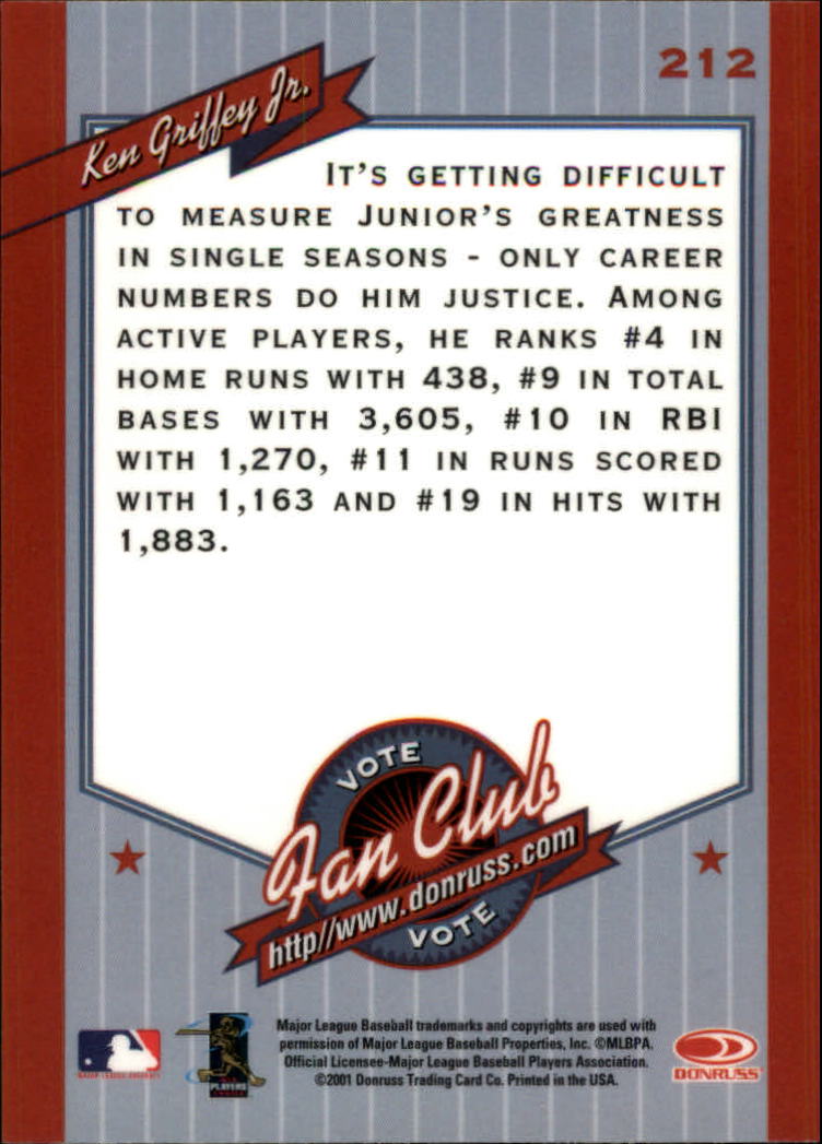 2001 Donruss Baseball's Best Bronze #212 Ken Griffey Jr. FC back image