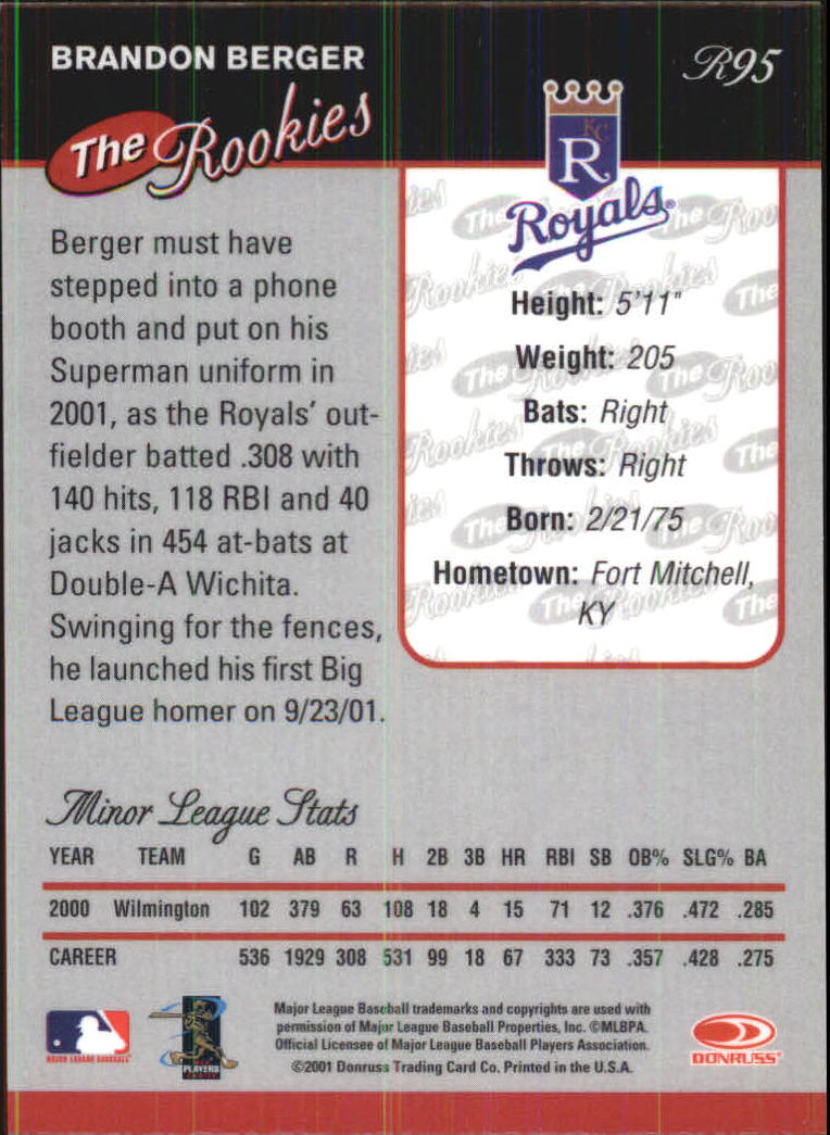 2001 Donruss Baseball's Best Bronze Rookies #R95 Brandon Berger back image