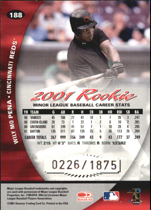 2001 Donruss Class of 2001 Rookie Autographs #188 Wily Mo Pena/250* back image