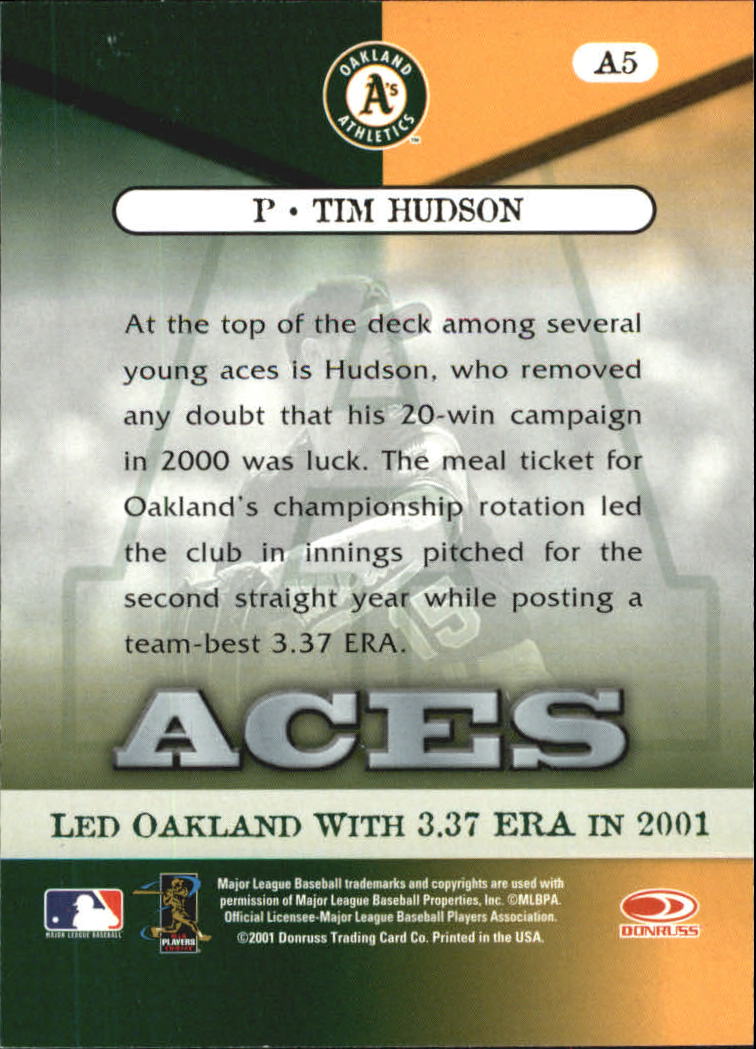 2001 Donruss Class of 2001 Aces #A5 Tim Hudson back image