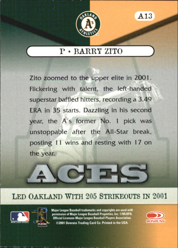 2001 Donruss Class of 2001 Aces #A13 Barry Zito back image