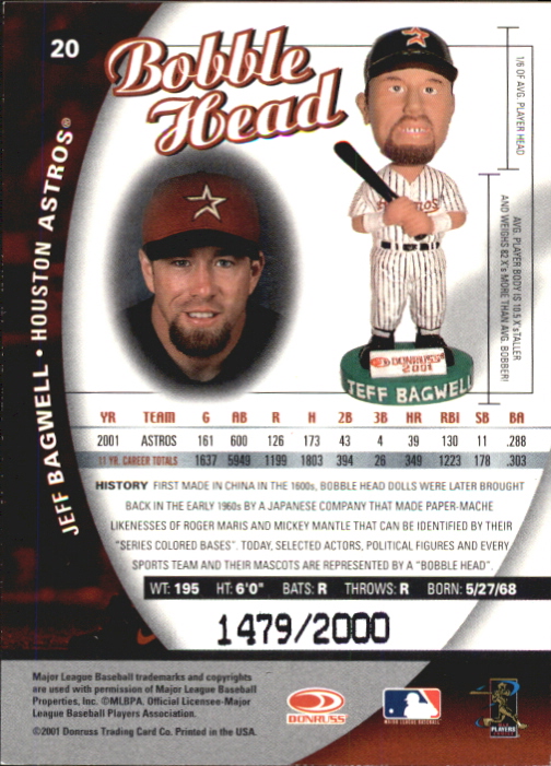 2001 Donruss Class of 2001 BobbleHead Cards #20 Jeff Bagwell back image