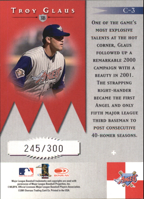 2001 Donruss Class of 2001 Crusade #C3 Troy Glaus/275 back image