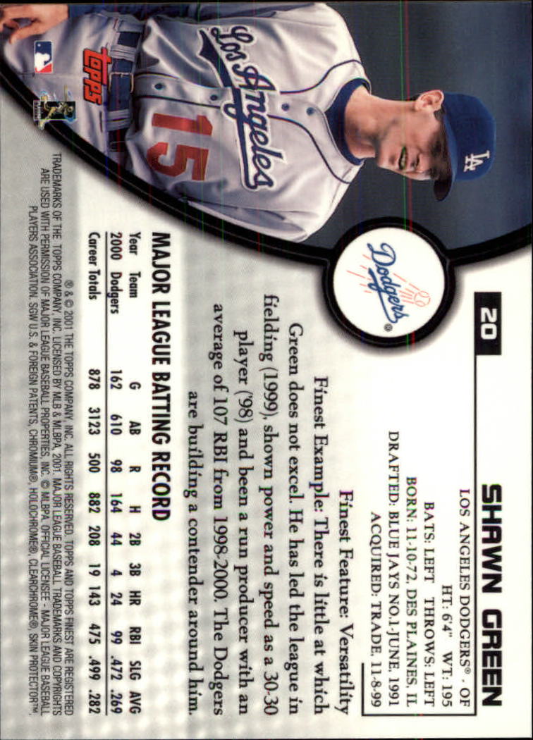 2001 Finest #20 Shawn Green back image