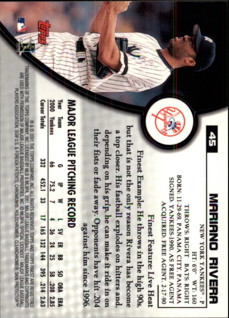 2001 Finest #45 Mariano Rivera back image