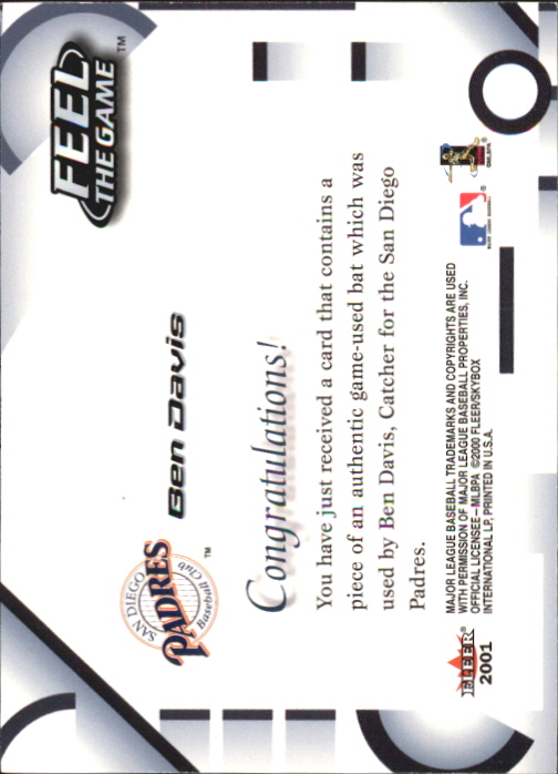 2001 Fleer Feel the Game #6 Ben Davis back image