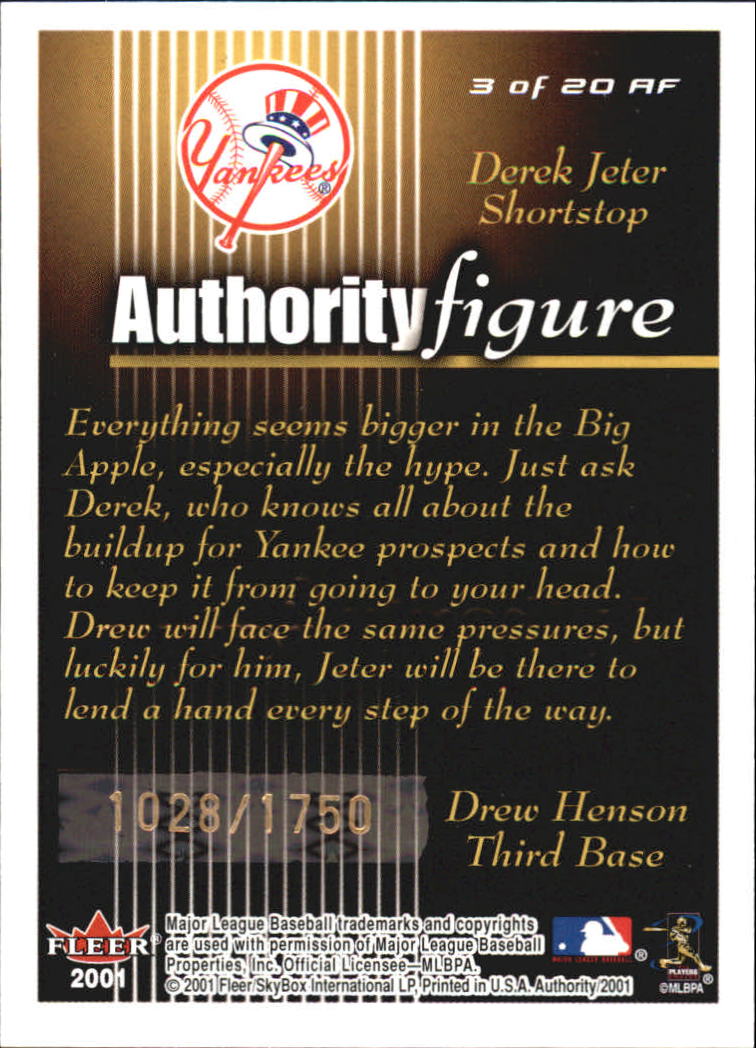 2001 Fleer Authority Figures #3 D.Jeter/D.Henson back image