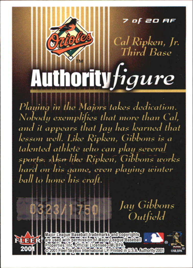 2001 Fleer Authority Figures #7 C.Ripken/J.Gibbons back image