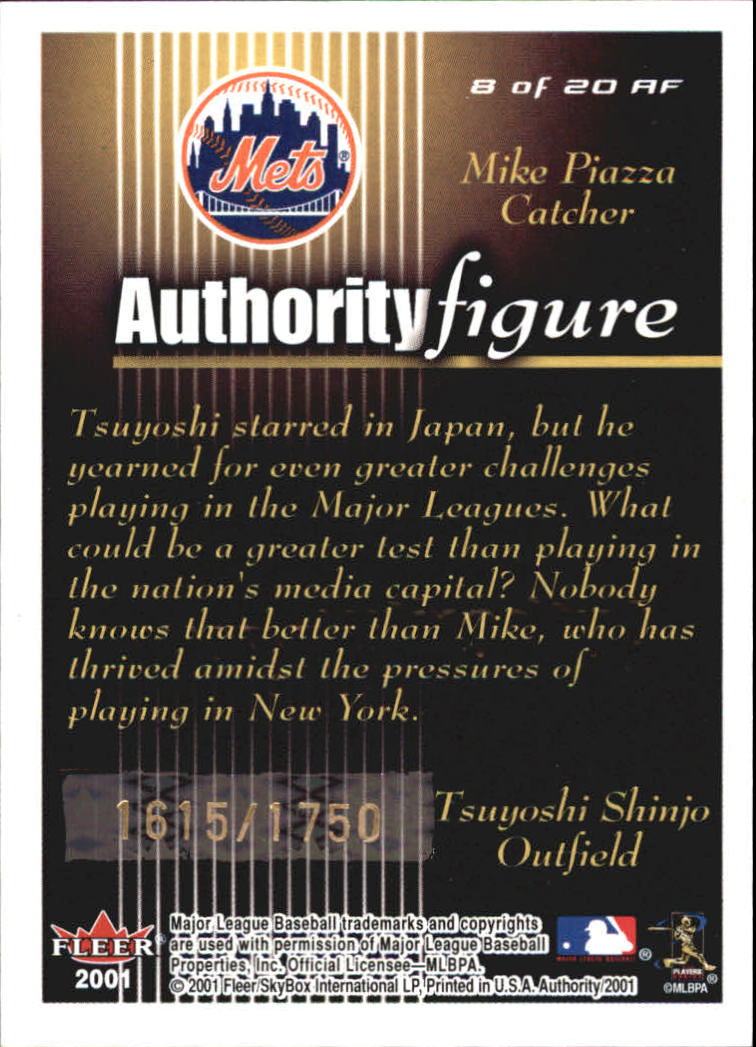 2001 Fleer Authority Figures #8 M.Piazza/T.Shinjo back image