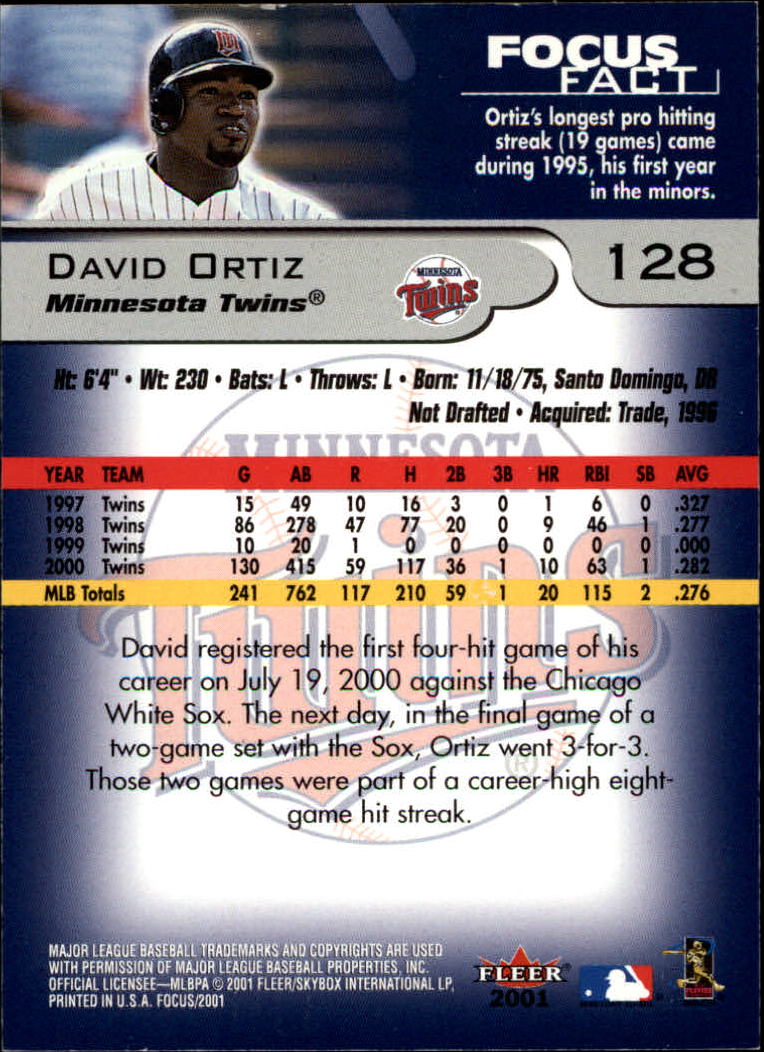 2001 Fleer Focus #128 David Ortiz back image