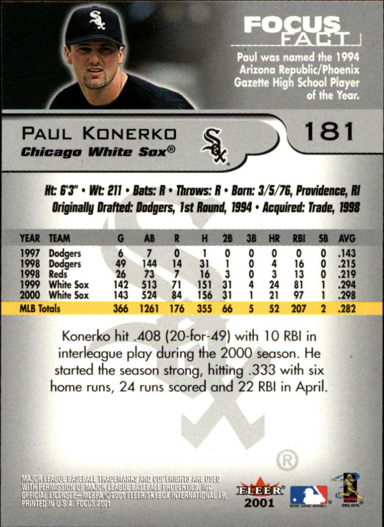 2001 Fleer Focus #181 Paul Konerko back image