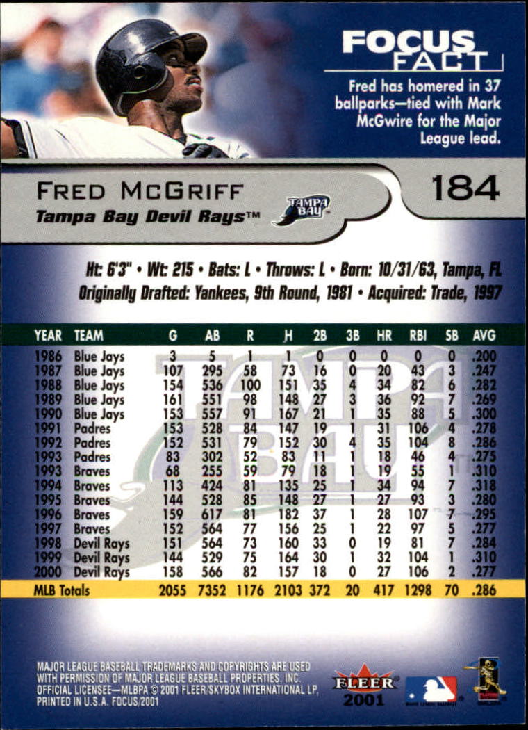2001 Fleer Focus #184 Fred McGriff back image