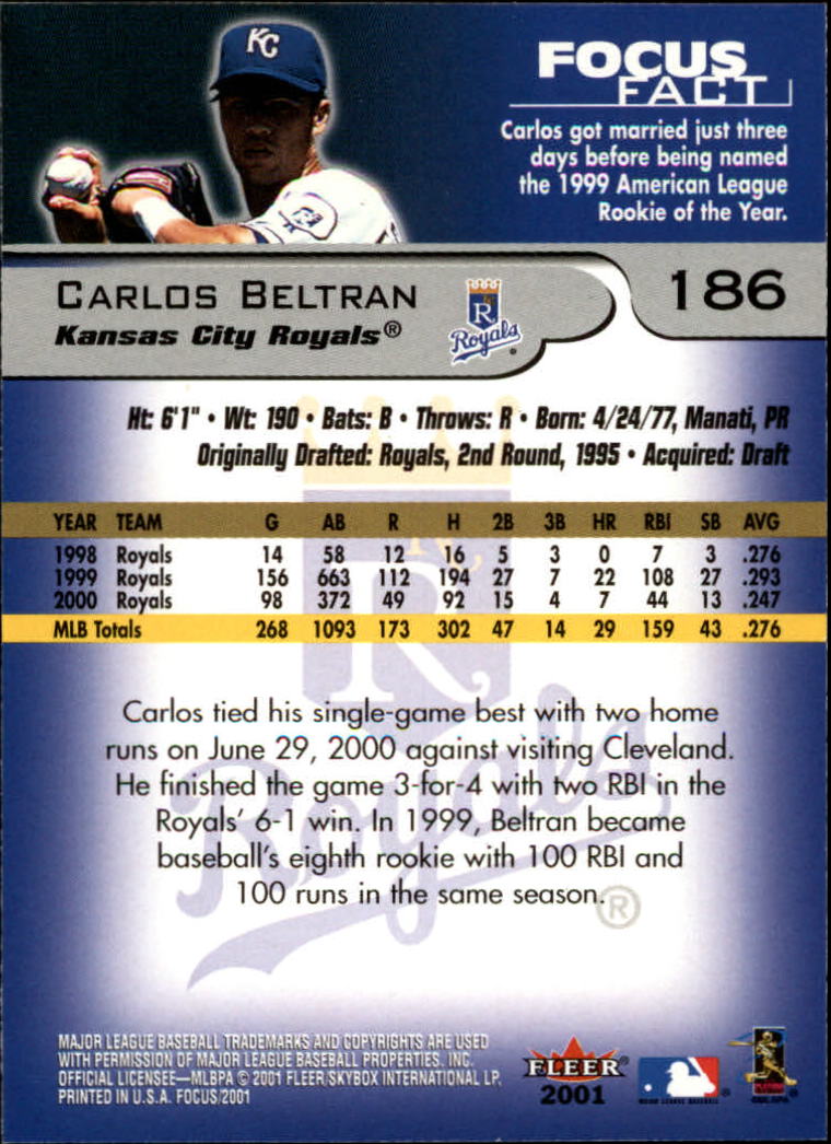 2001 Fleer Focus #186 Carlos Beltran back image