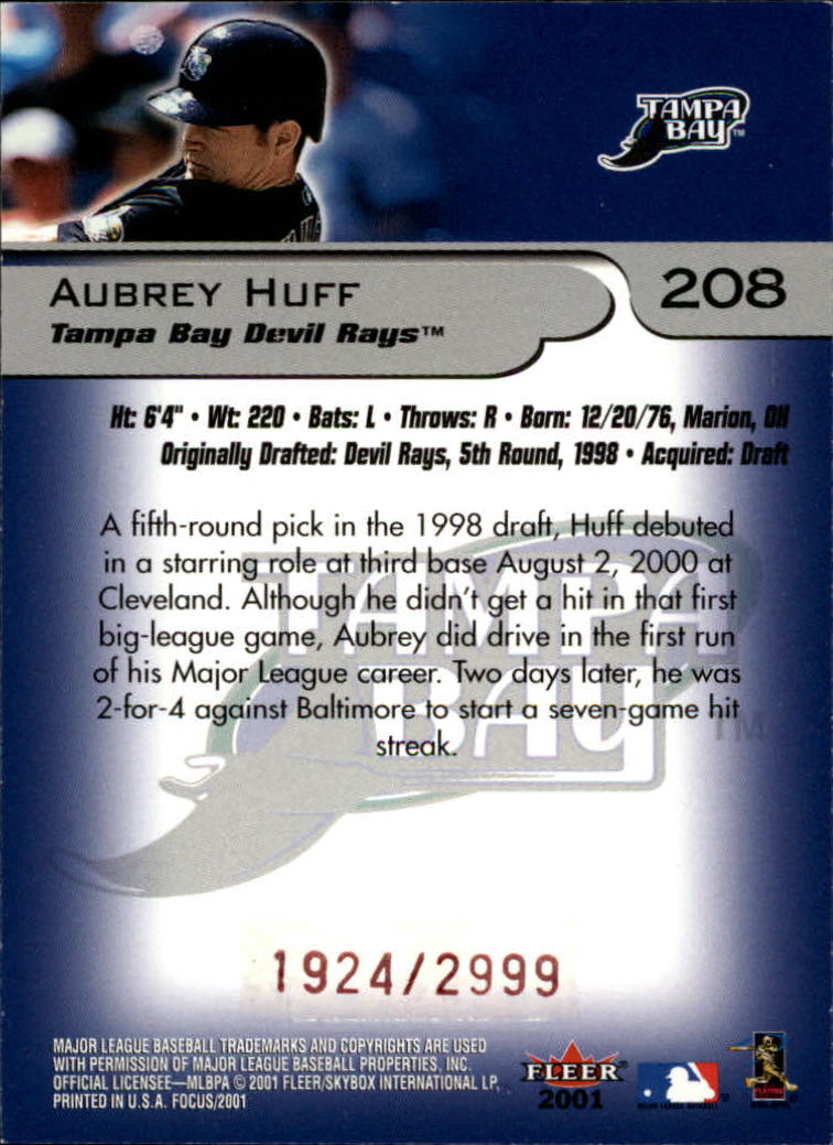 2001 Fleer Focus #208 Aubrey Huff/2999 back image