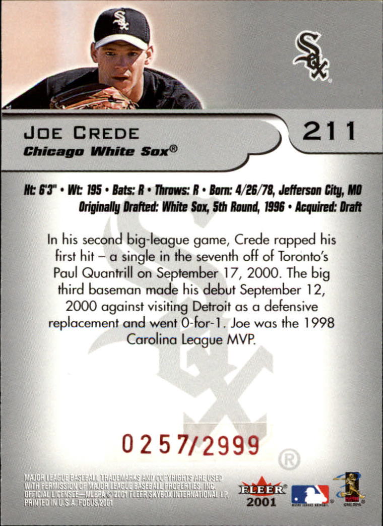 2001 Fleer Focus Baseball Card #211 Joe Crede/2999