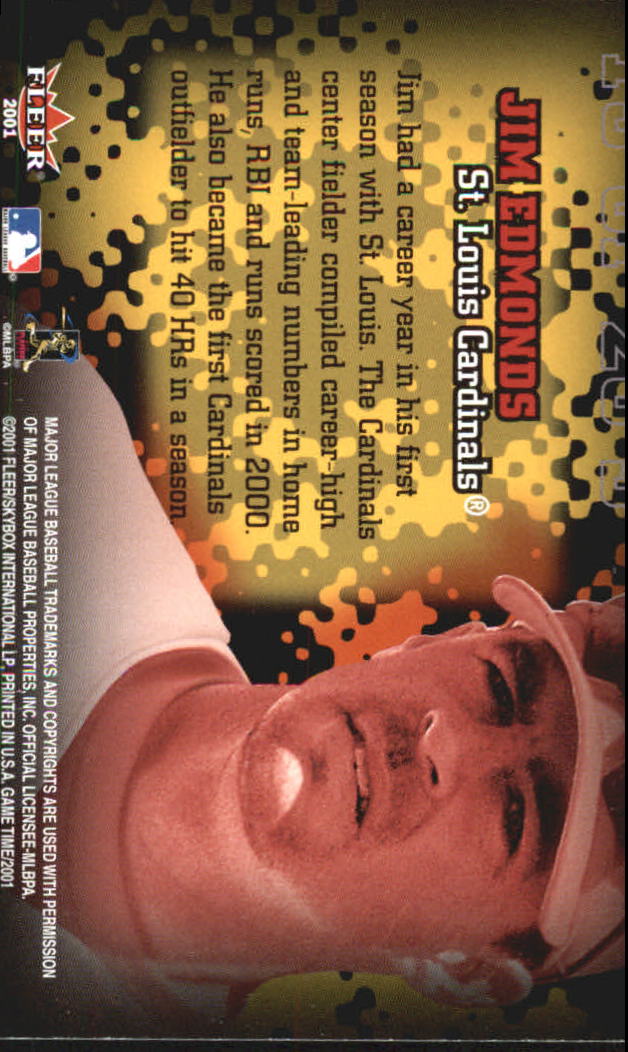 2001 Fleer Game Time Sticktoitness #13 Jim Edmonds back image