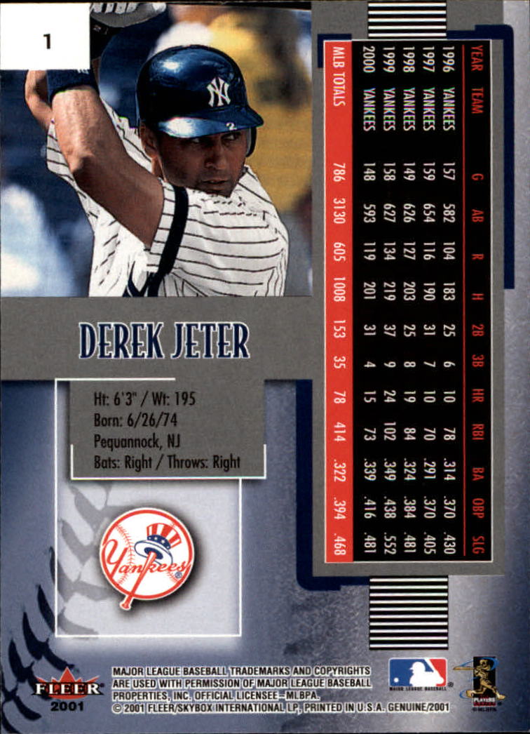 2001 Fleer Genuine #1 Derek Jeter back image