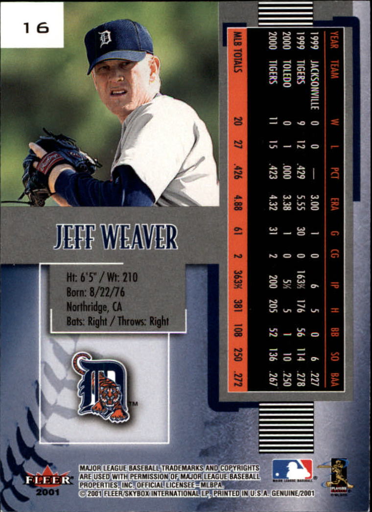 2001 Fleer Genuine #16 Jeff Weaver back image