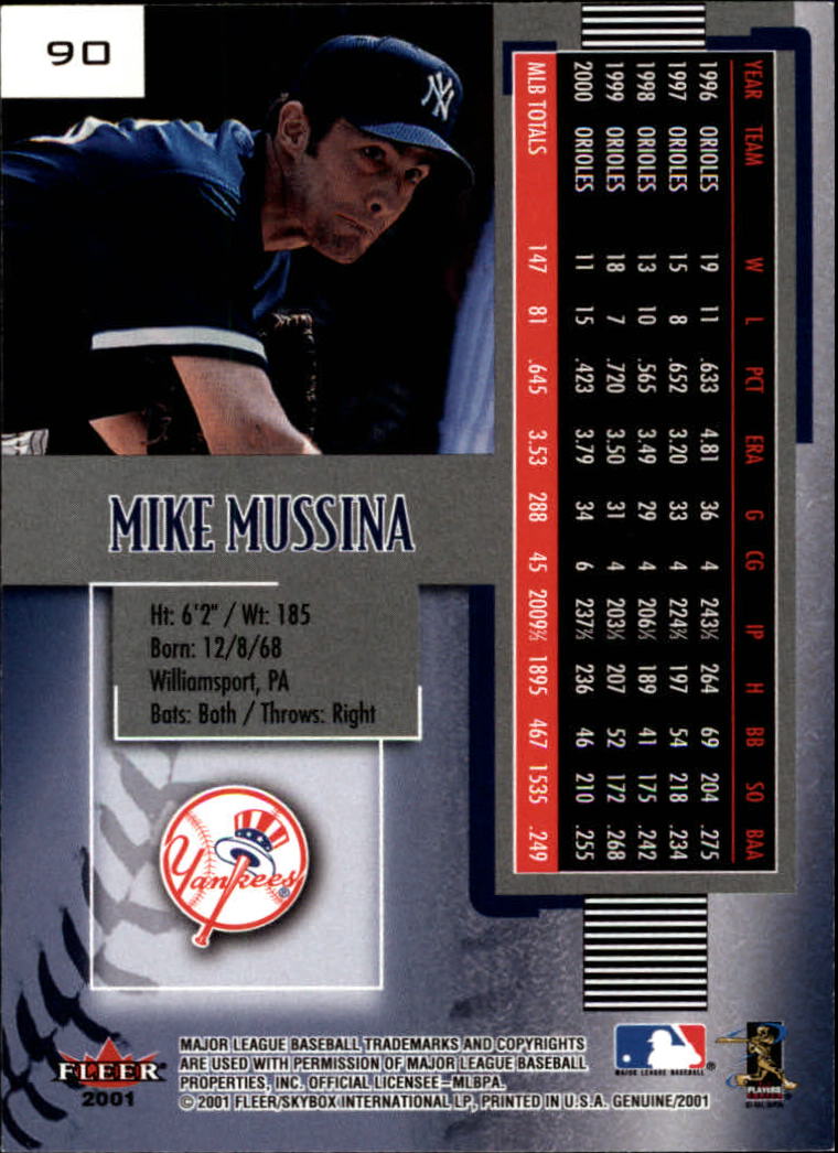 2001 Fleer Genuine #90 Mike Mussina back image