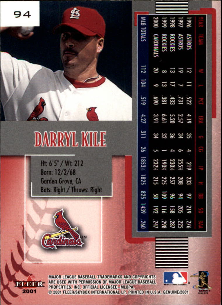2001 Fleer Genuine Baseball "Main Set" Cards #1 to #128 Rookies and Veterans - Picture 183 of 205