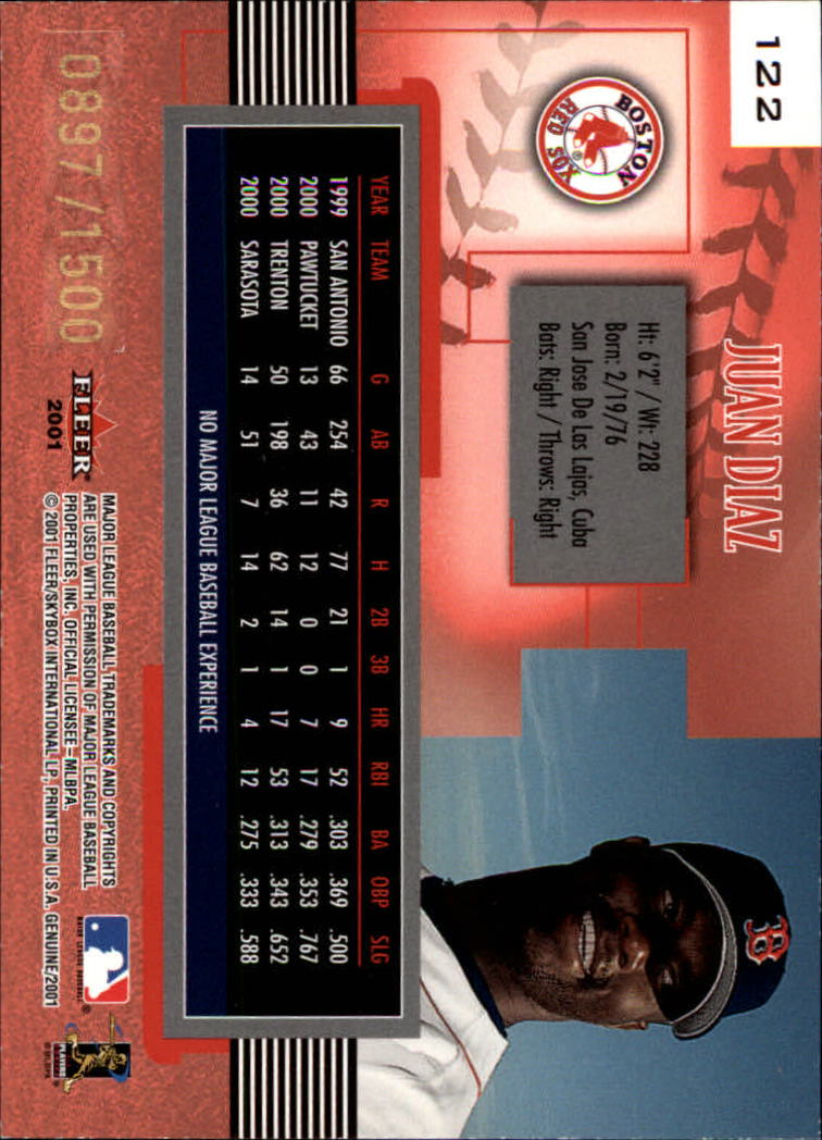 2001 Fleer Genuine Baseball "Main Set" Cards #1 to #128 Rookies and Veterans - Picture 201 of 205
