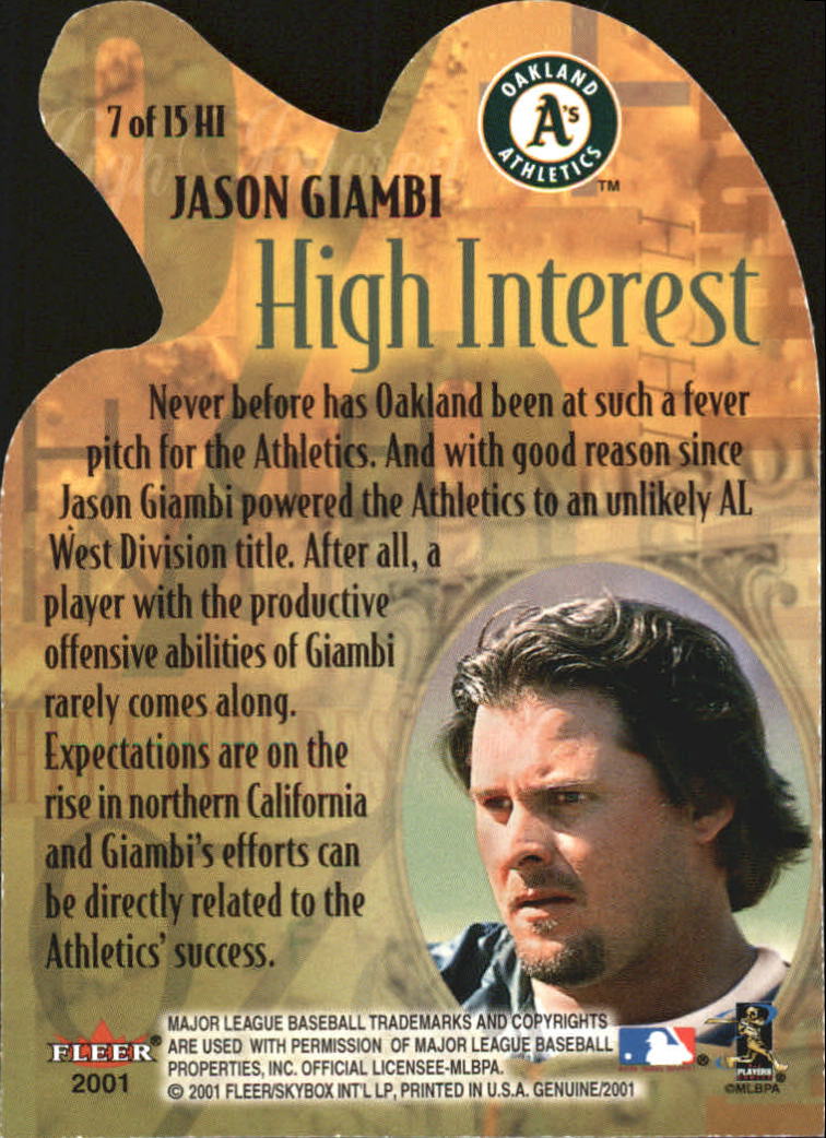 2001 Fleer Genuine High Interest #7 Jason Giambi back image