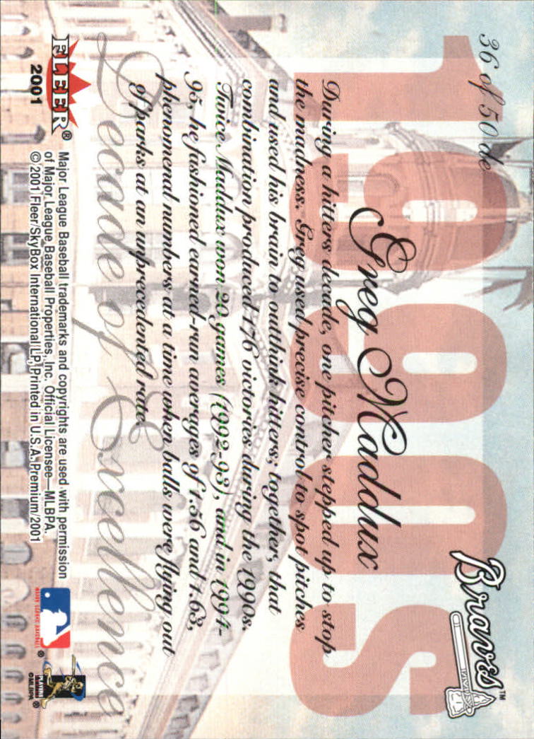 2001 Fleer Premium Decades of Excellence #36 Greg Maddux back image